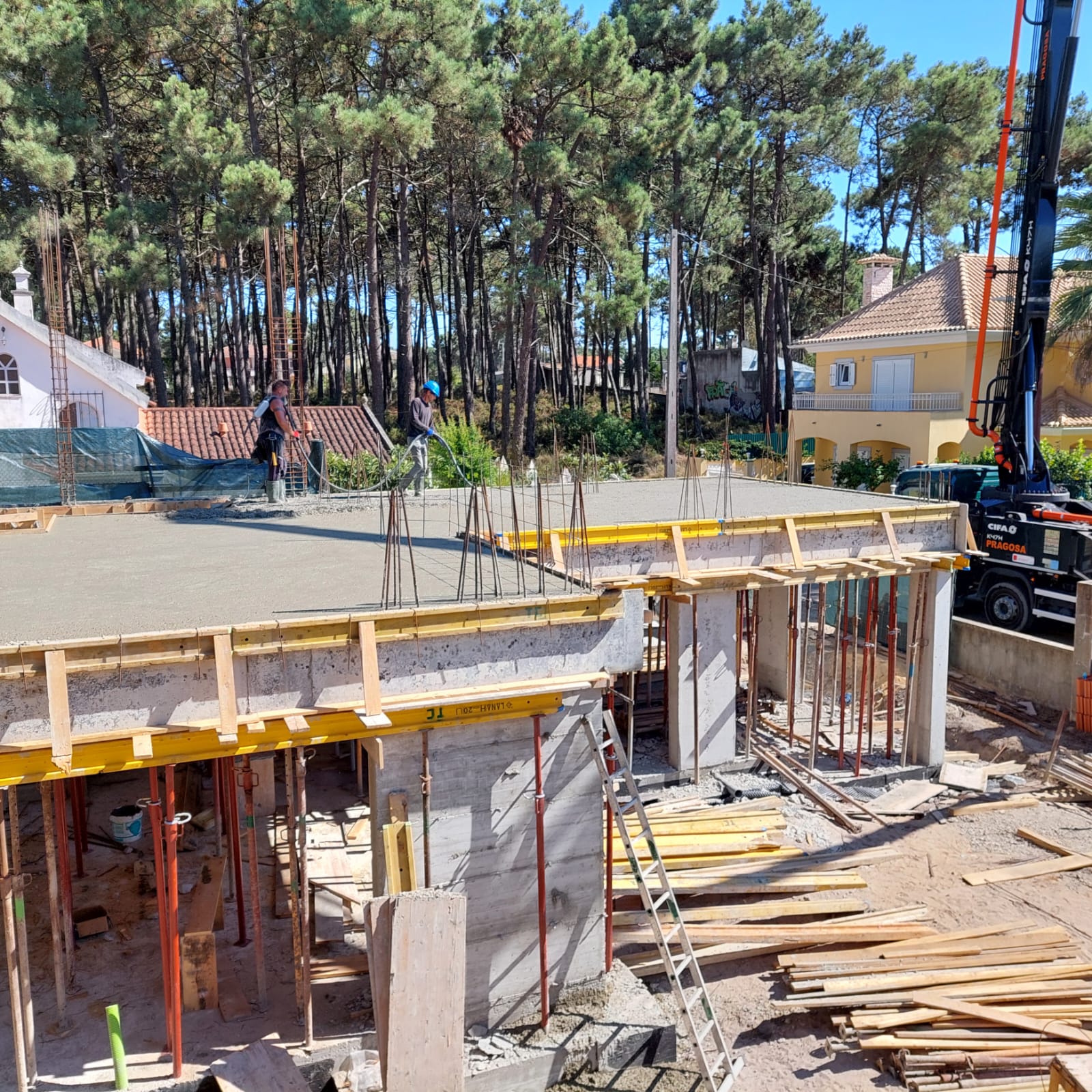 Concrete slab being poured on site